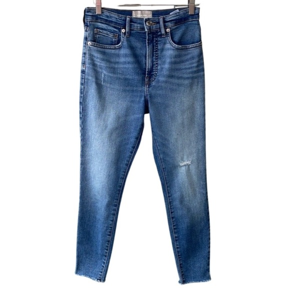 Everlane Jeans Pants Blue Ankle Skinny Denim High Rise Distressed Raw Hem Sz 27 - Picture 1 of 8